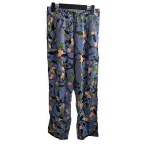 Stine Goya Vinnie Pants Sz S Blue Peach Tree Print Straight Leg Viscose Trousers